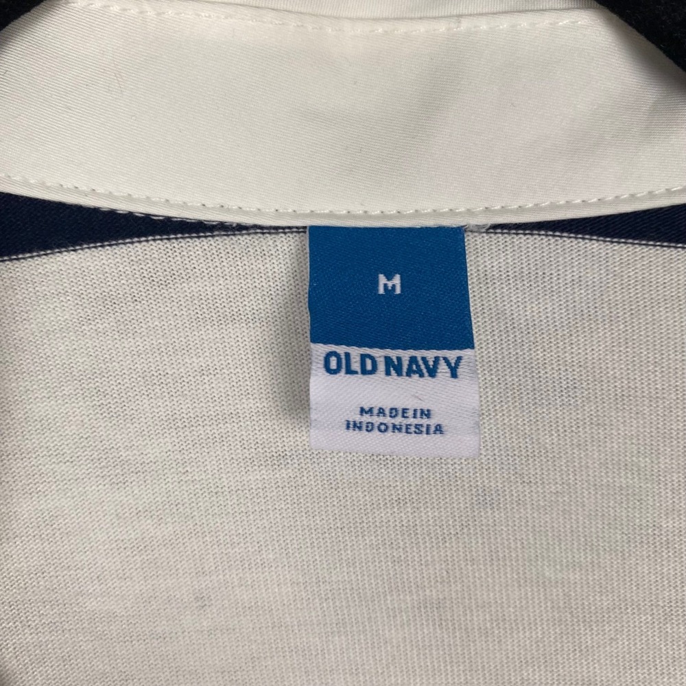 Old Navy Rugby Polo Shirt Womens Medium Navy Blue White Striped Oversized Cotton - Picture 3 of 7